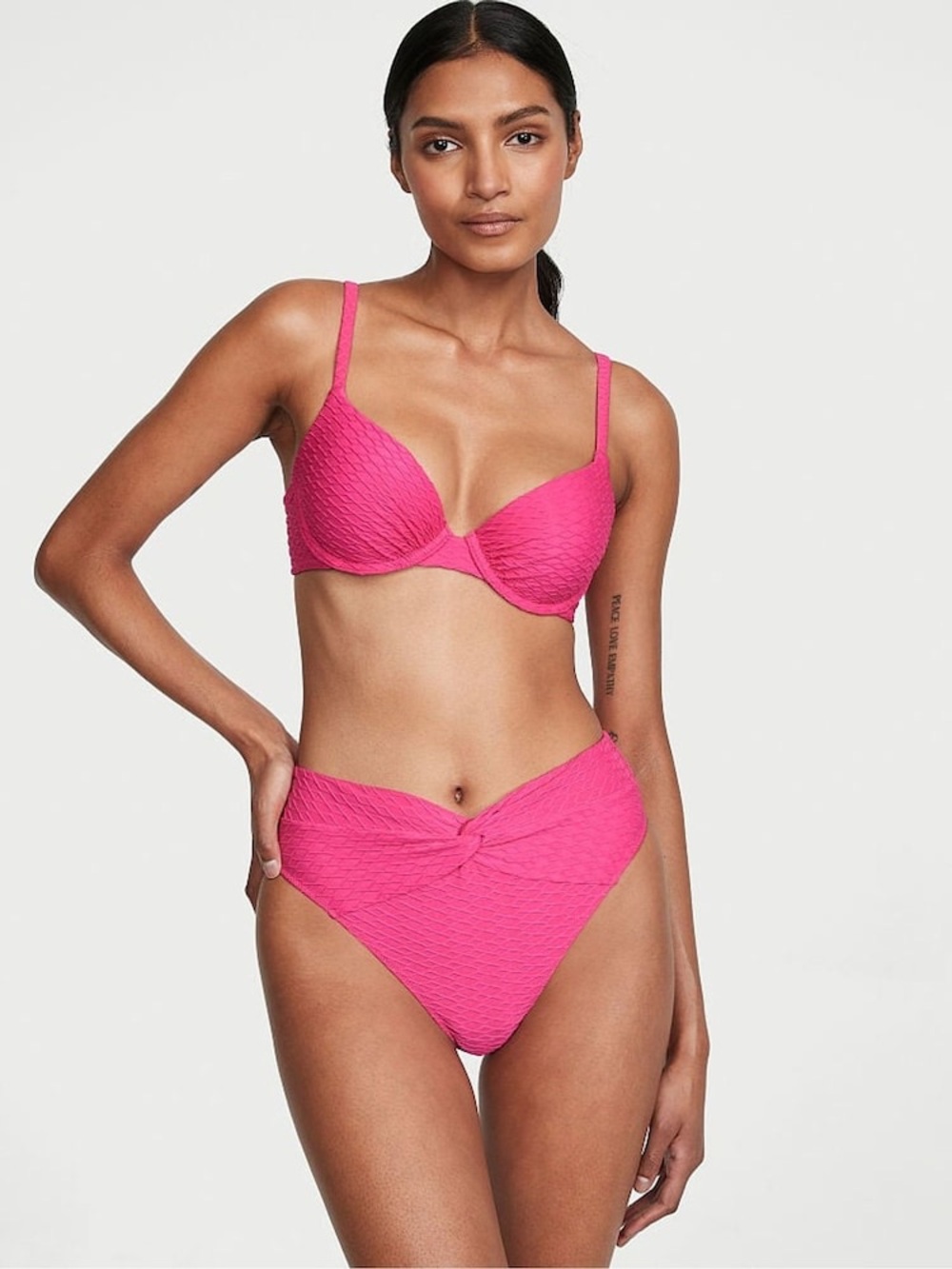 Victoria Secret Women's Textured Twist High-Waist Bikini Set - Pink